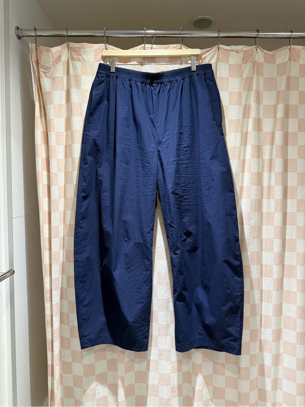 Arket Navy Barrel Leg Cotton Trousers